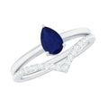 Blue Sapphire Solitaire Ring Set With Diamond Enhancer Band