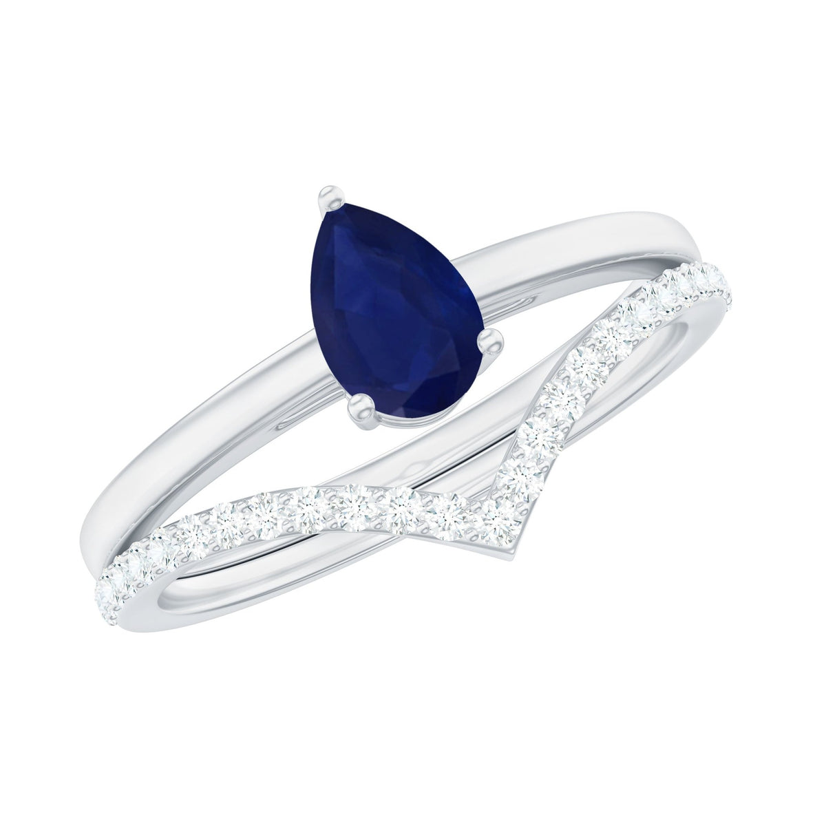 Blue Sapphire Solitaire Ring Set With Diamond Enhancer Band