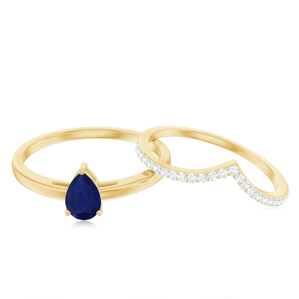 Blue Sapphire Solitaire Ring Set With Diamond Enhancer Band