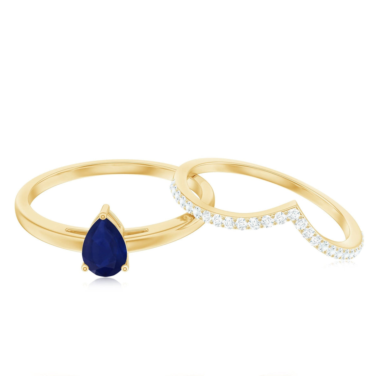 Blue Sapphire Solitaire Ring Set With Diamond Enhancer Band