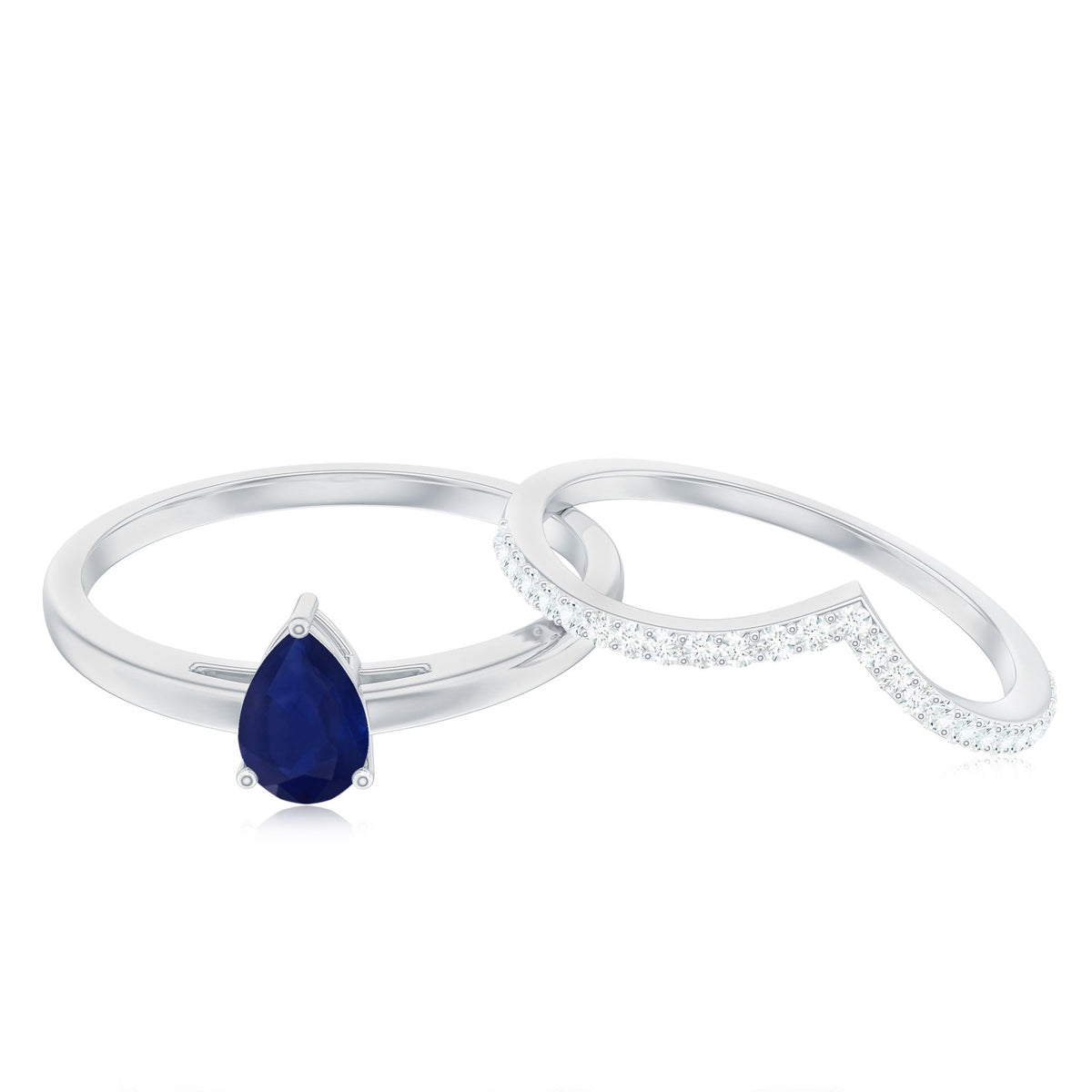 Blue Sapphire Solitaire Ring Set With Diamond Enhancer Band