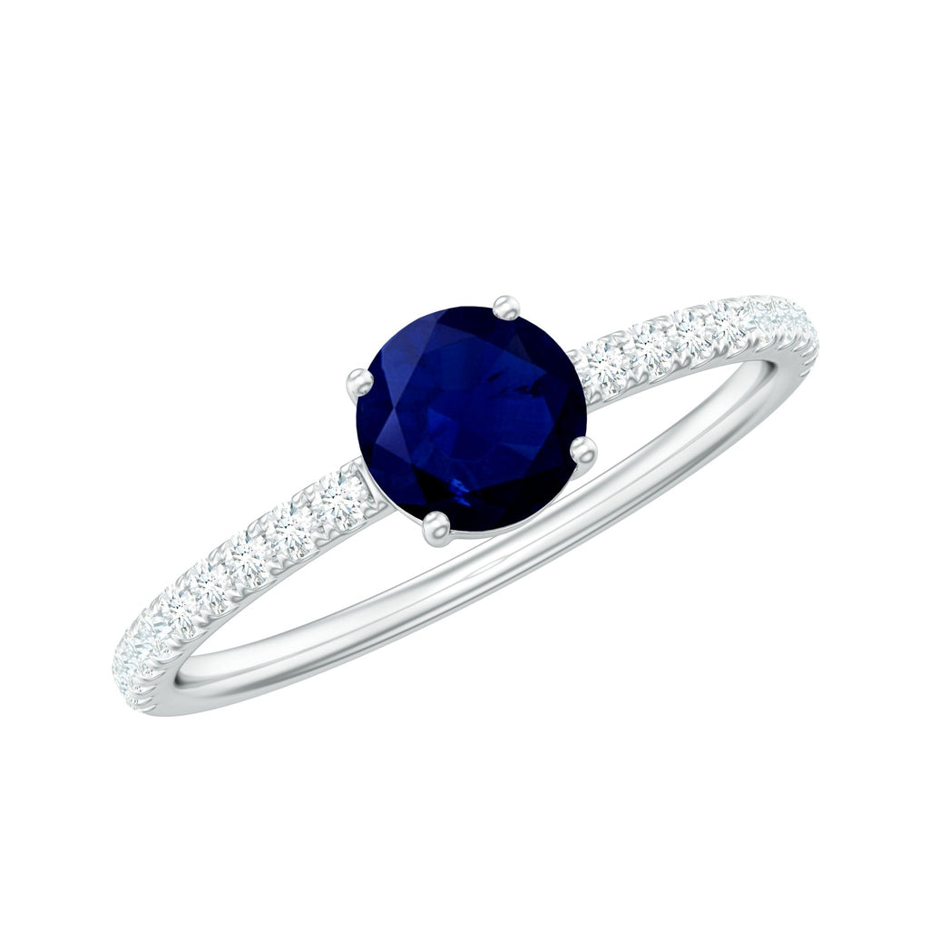Blue Sapphire Solitaire Ring With Diamond Side Stones, 0.95 Carat