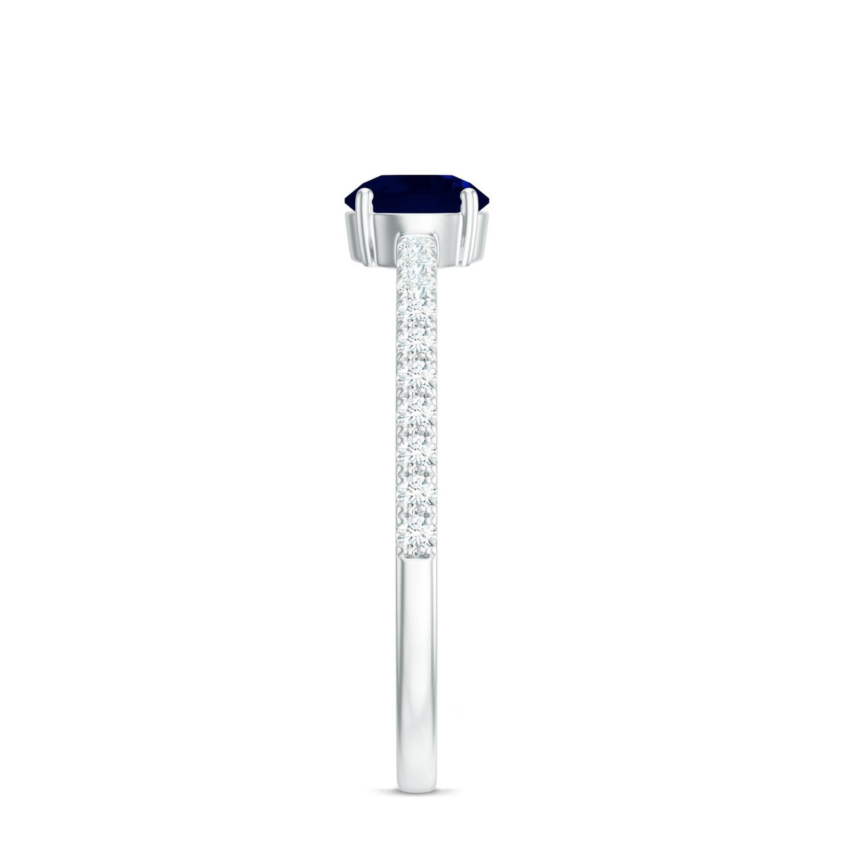 Blue Sapphire Solitaire Ring With Diamond Side Stones, 0.95 Carat