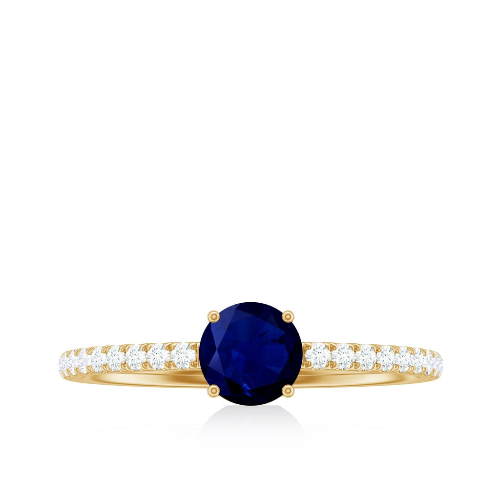 Blue Sapphire Solitaire Ring With Diamond Side Stones, 0.95 Carat