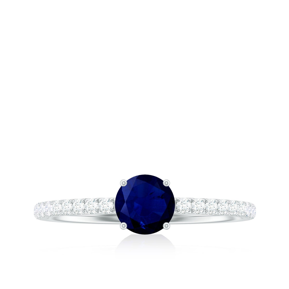 Blue Sapphire Solitaire Ring With Diamond Side Stones, 0.95 Carat