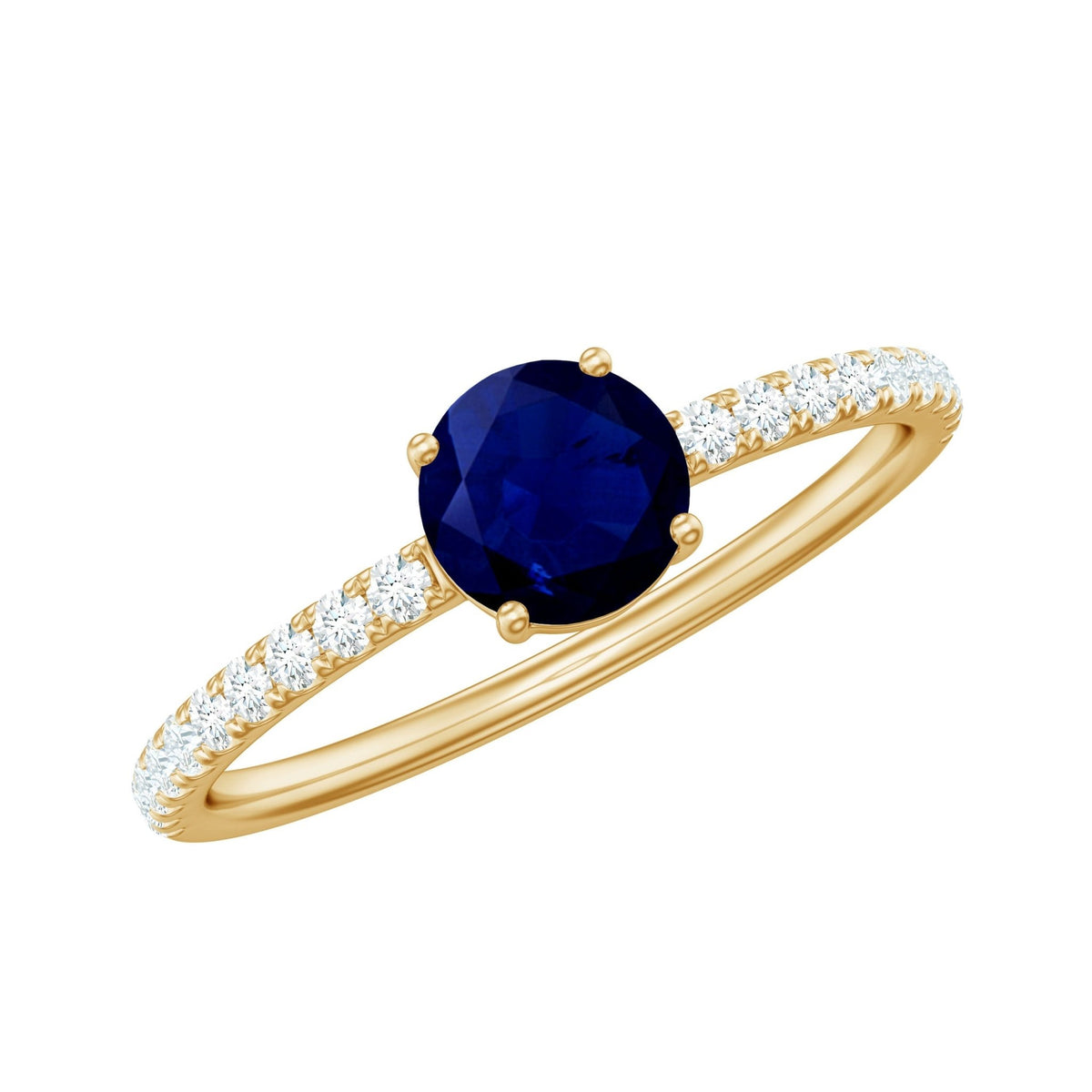 Blue Sapphire Solitaire Ring With Diamond Side Stones, 0.95 Carat