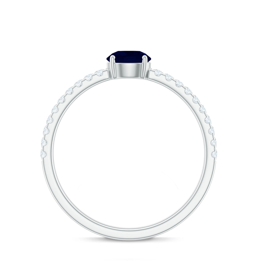 Blue Sapphire Solitaire Ring With Diamond Side Stones, 0.95 Carat