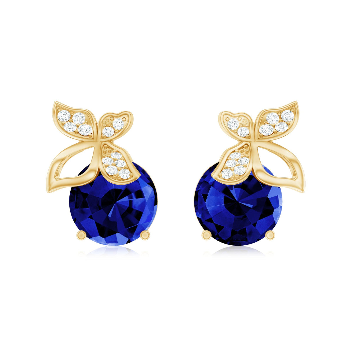 Blue Sapphire Stud Earrings – Lab Created Sapphire Diamond Butterfly Studs in Hallmarked Metal