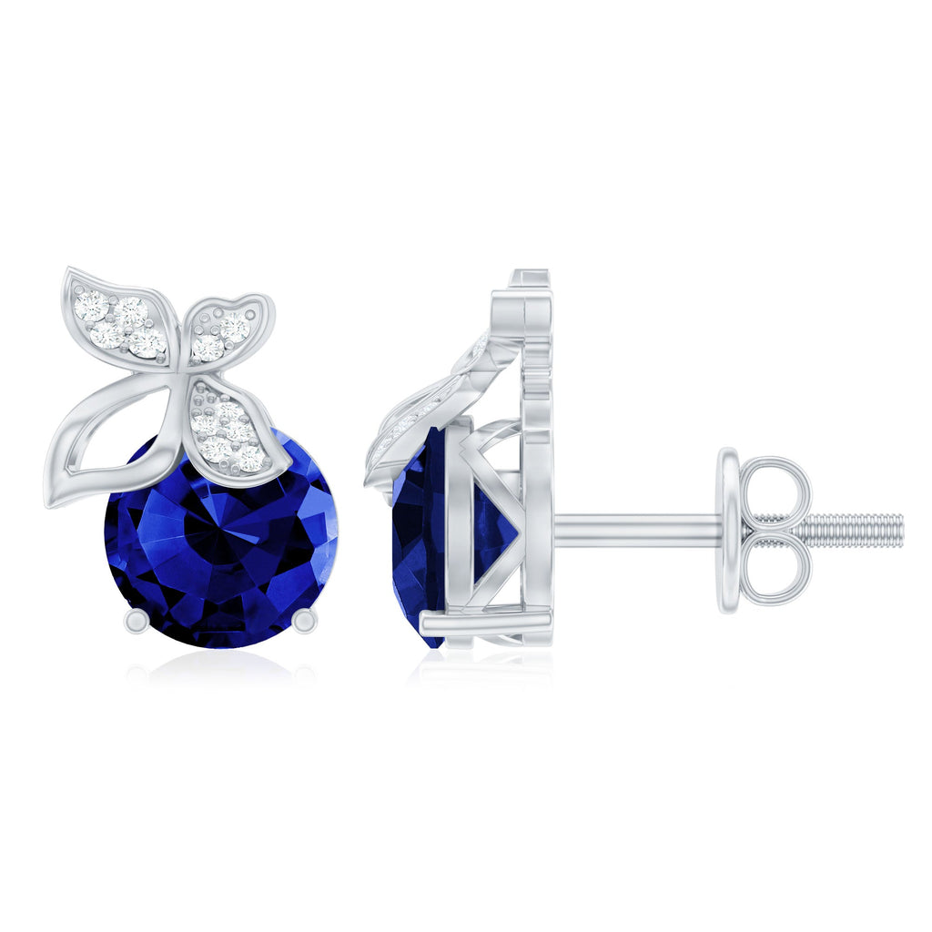 Blue Sapphire Stud Earrings – Lab Created Sapphire Diamond Butterfly Studs in Hallmarked Metal