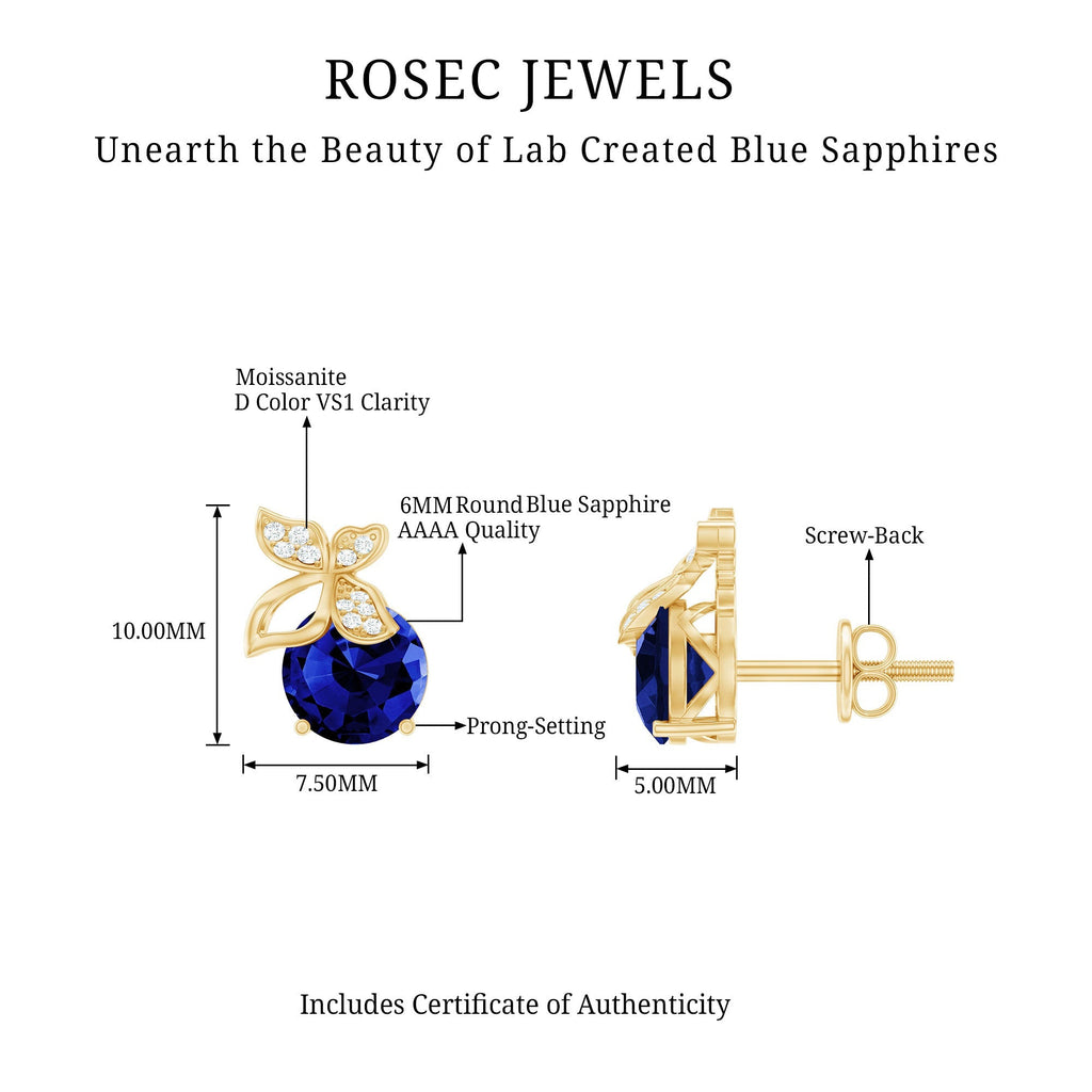 Blue Sapphire Stud Earrings – Lab Created Sapphire Diamond Butterfly Studs in Hallmarked Metal