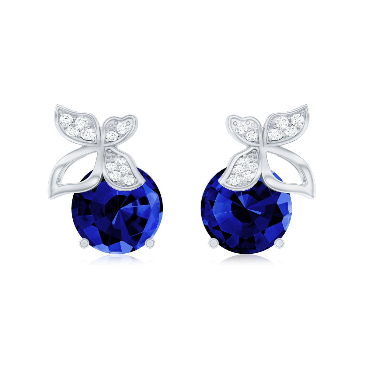 Blue Sapphire Stud Earrings – Lab Created Sapphire Diamond Butterfly Studs in Hallmarked Metal