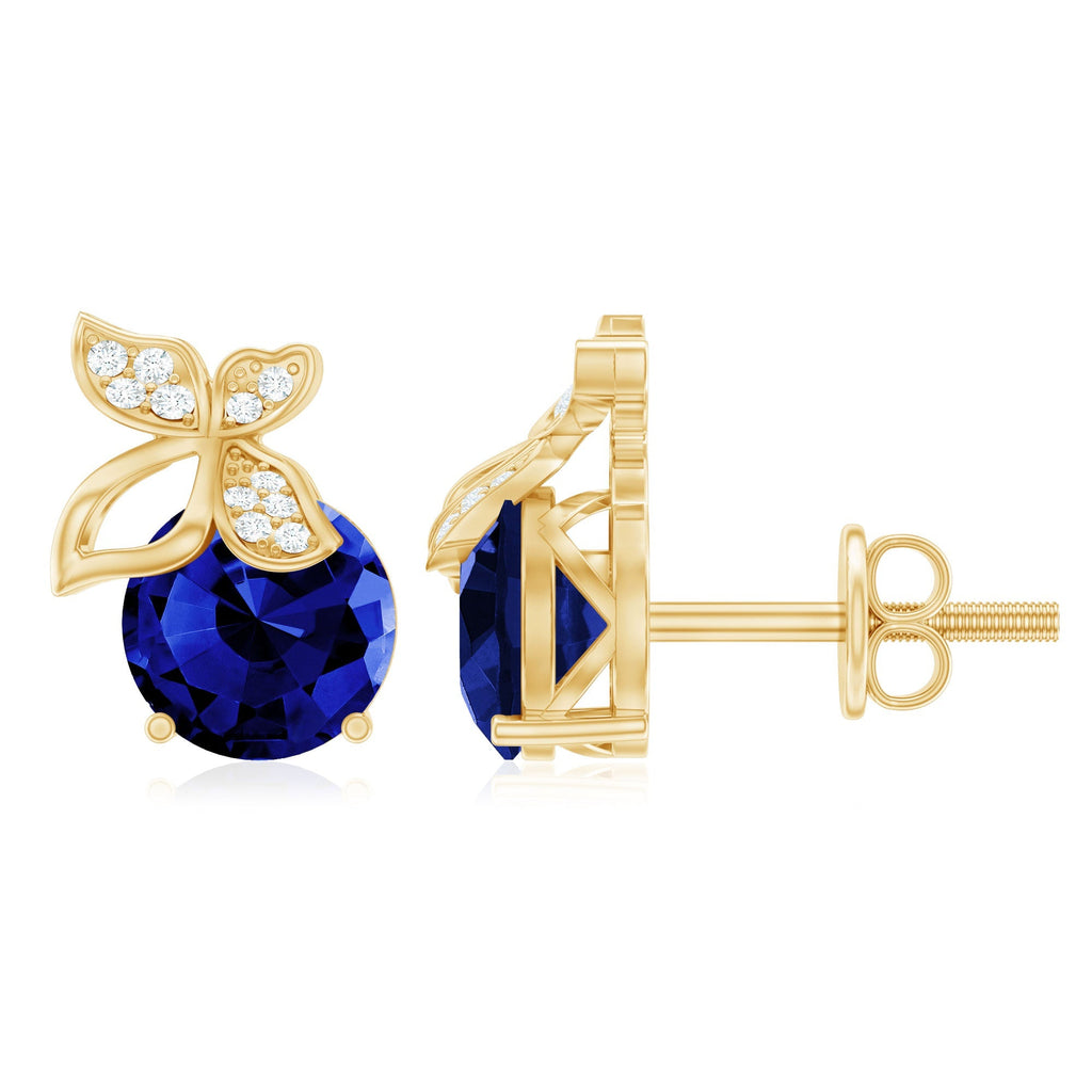 Blue Sapphire Stud Earrings – Lab Created Sapphire Diamond Butterfly Studs in Hallmarked Metal
