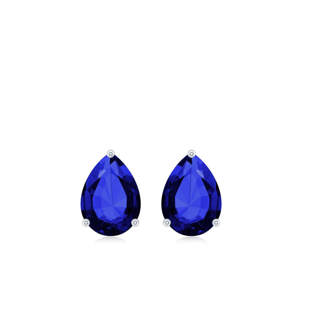 Blue Sapphire Stud Earrings – Pear Cut Solitaire in 3-Prong Setting, 3.2 Ct Gemstone