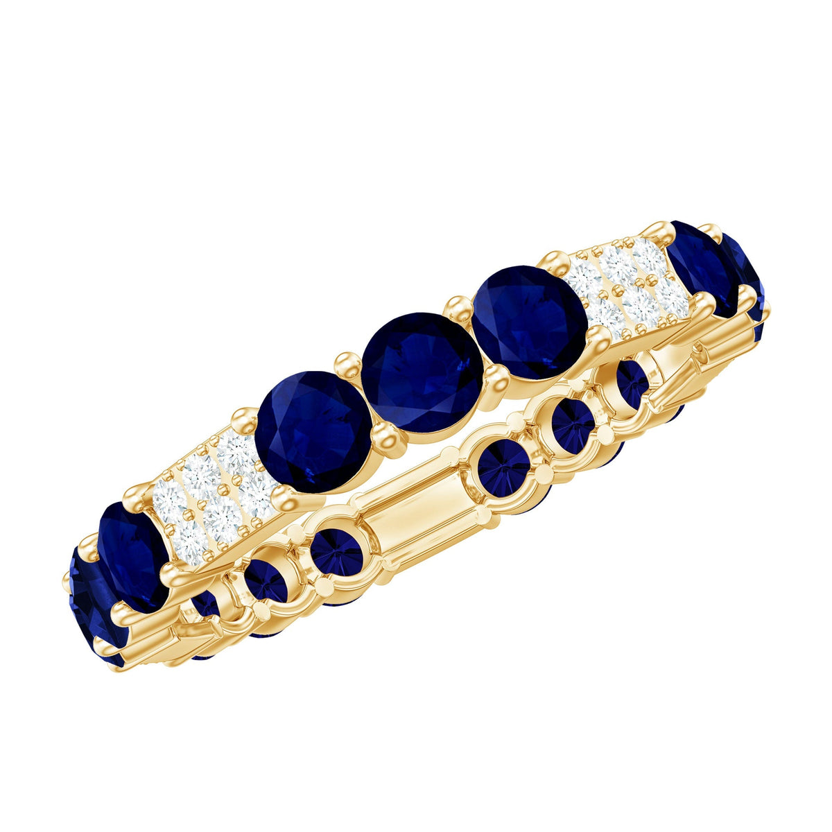 Blue Sapphire Wedding Band Diamond Eternity Ring Prong Setting