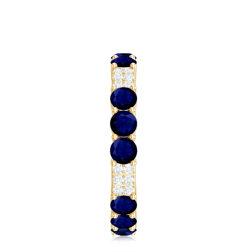 Blue Sapphire Wedding Band Diamond Eternity Ring Prong Setting