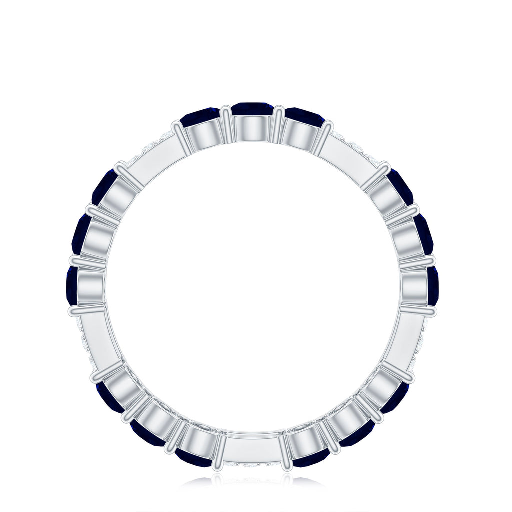 Blue Sapphire Wedding Band Diamond Eternity Ring Prong Setting
