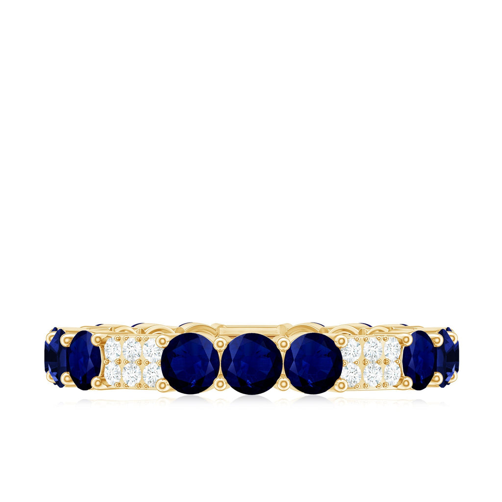 Blue Sapphire Wedding Band Diamond Eternity Ring Prong Setting