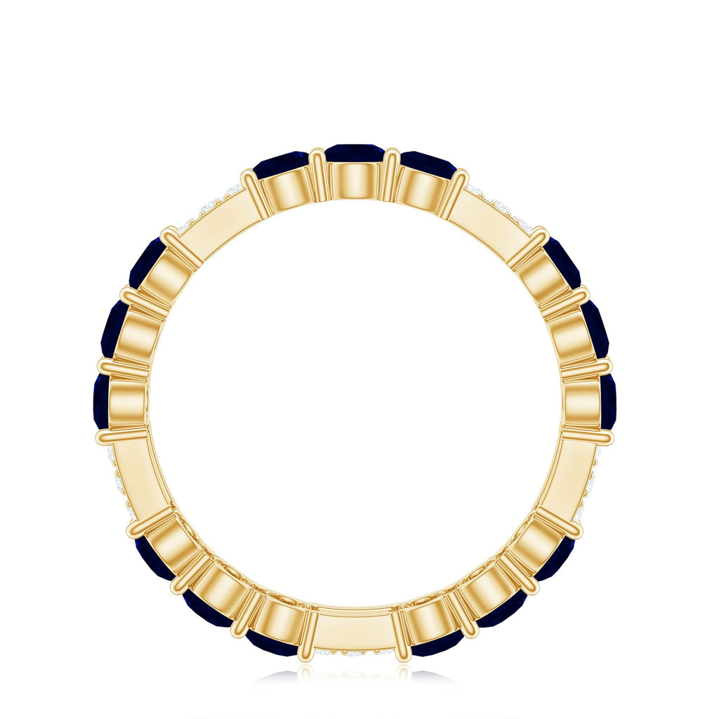Blue Sapphire Wedding Band Diamond Eternity Ring Prong Setting