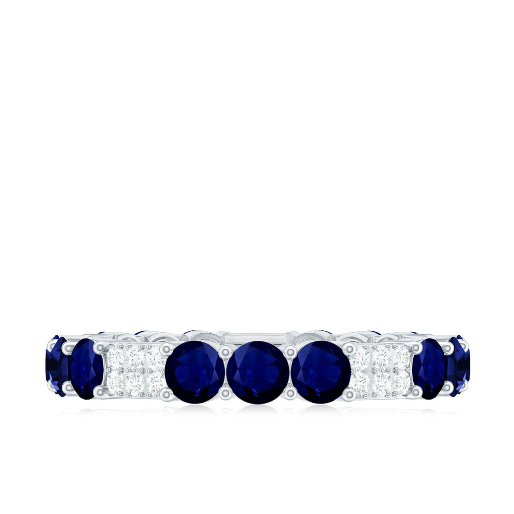 Blue Sapphire Wedding Band Diamond Eternity Ring Prong Setting