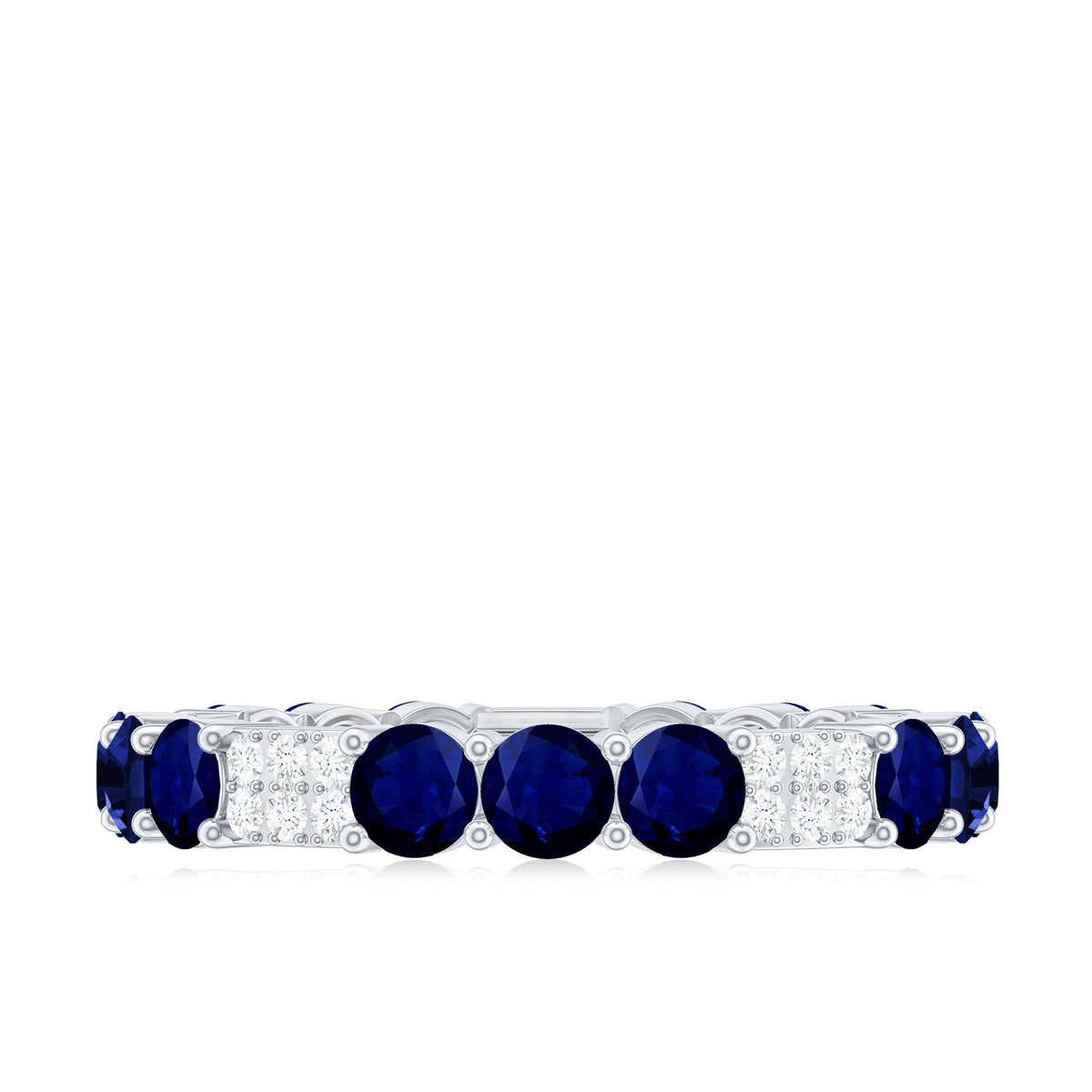 Blue Sapphire Wedding Band Diamond Eternity Ring Prong Setting