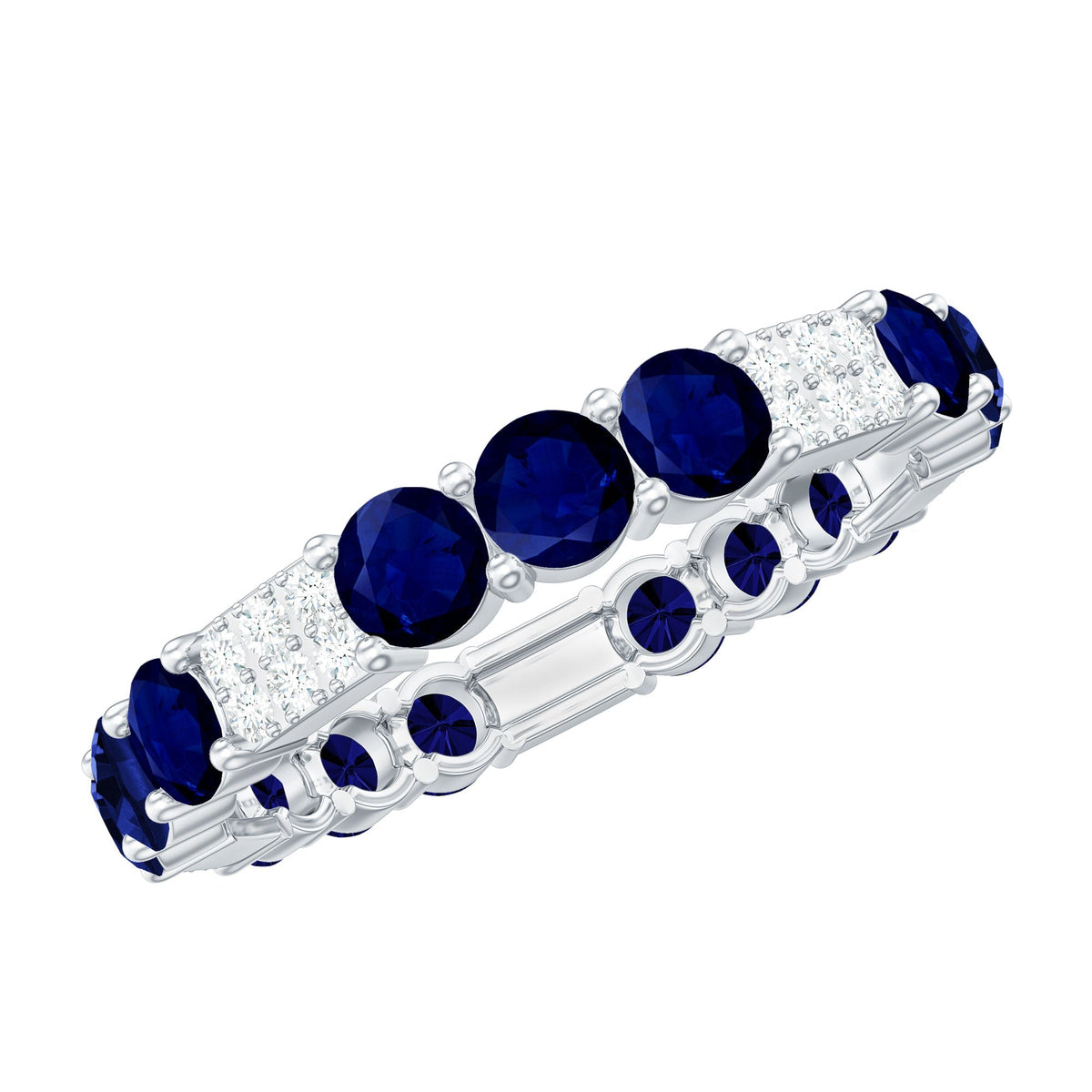 Blue Sapphire Wedding Band Diamond Eternity Ring Prong Setting