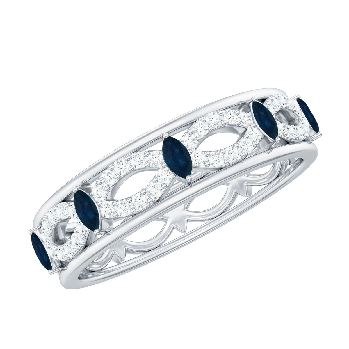 Blue Sapphire Wedding Band Infinity Diamond Ring For Women
