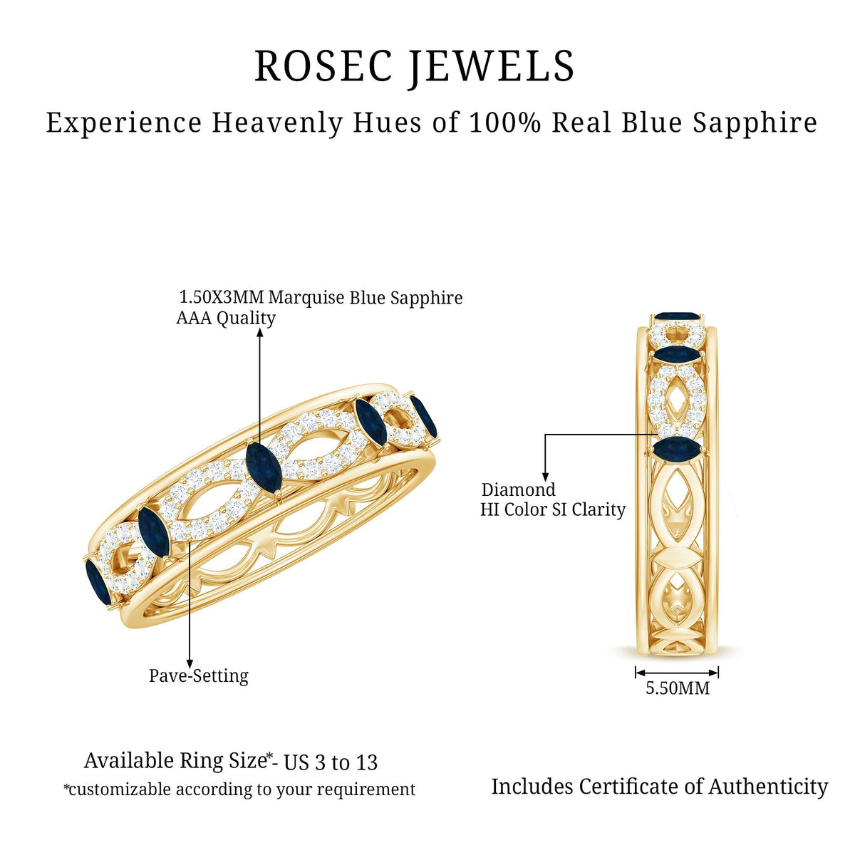 Blue Sapphire Wedding Band Infinity Diamond Ring For Women