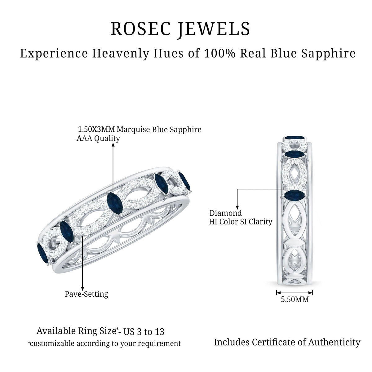 Blue Sapphire Wedding Band Infinity Diamond Ring For Women
