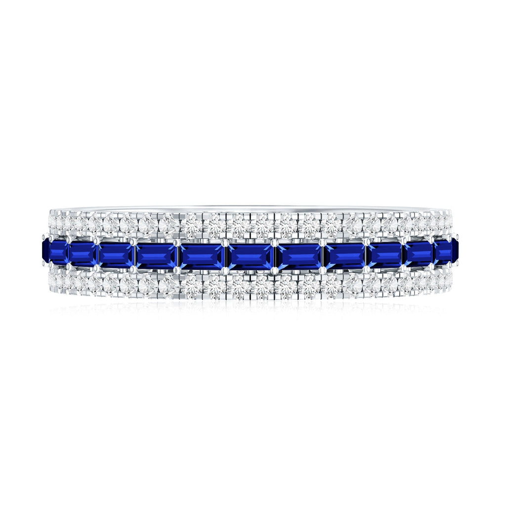 Blue Sapphire Wedding Band Lab Grown Moissanite Eternity Ring
