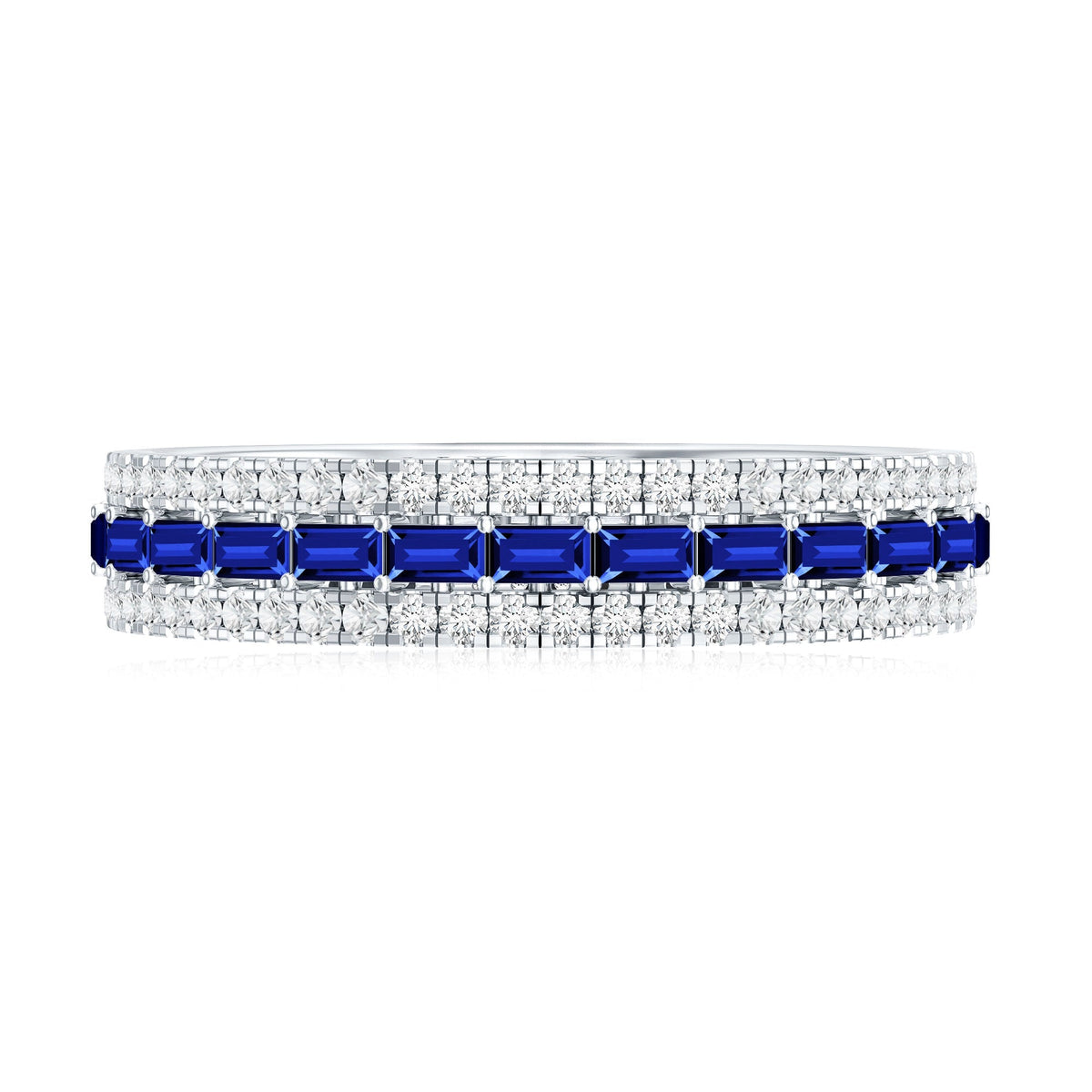 Blue Sapphire Wedding Band Lab Grown Moissanite Eternity Ring