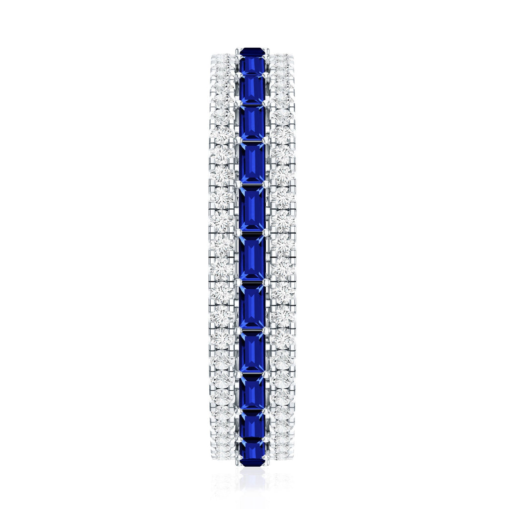 Blue Sapphire Wedding Band Lab Grown Moissanite Eternity Ring