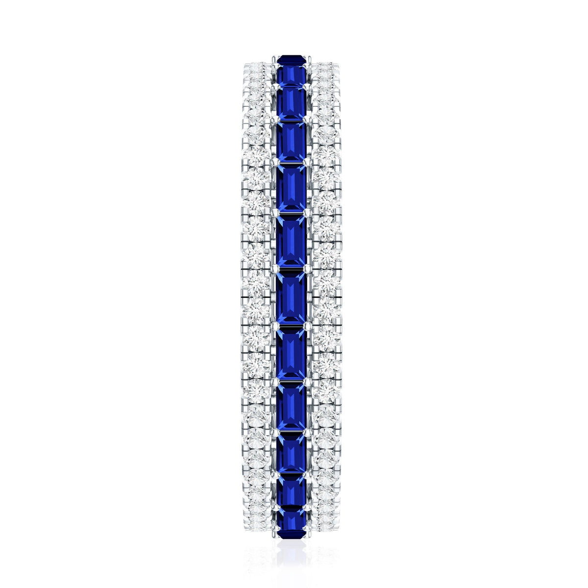 Blue Sapphire Wedding Band Lab Grown Moissanite Eternity Ring