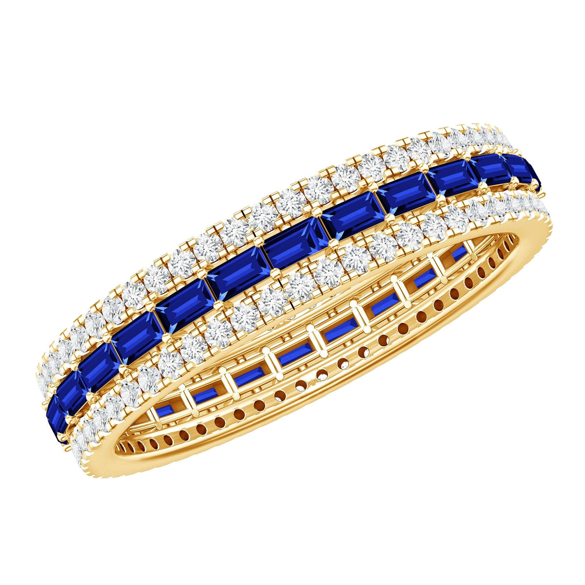 Blue Sapphire Wedding Band Lab Grown Moissanite Eternity Ring