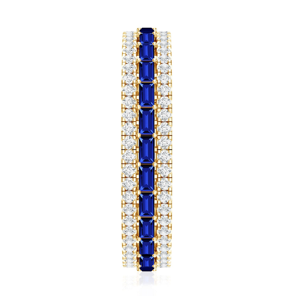 Blue Sapphire Wedding Band Lab Grown Moissanite Eternity Ring
