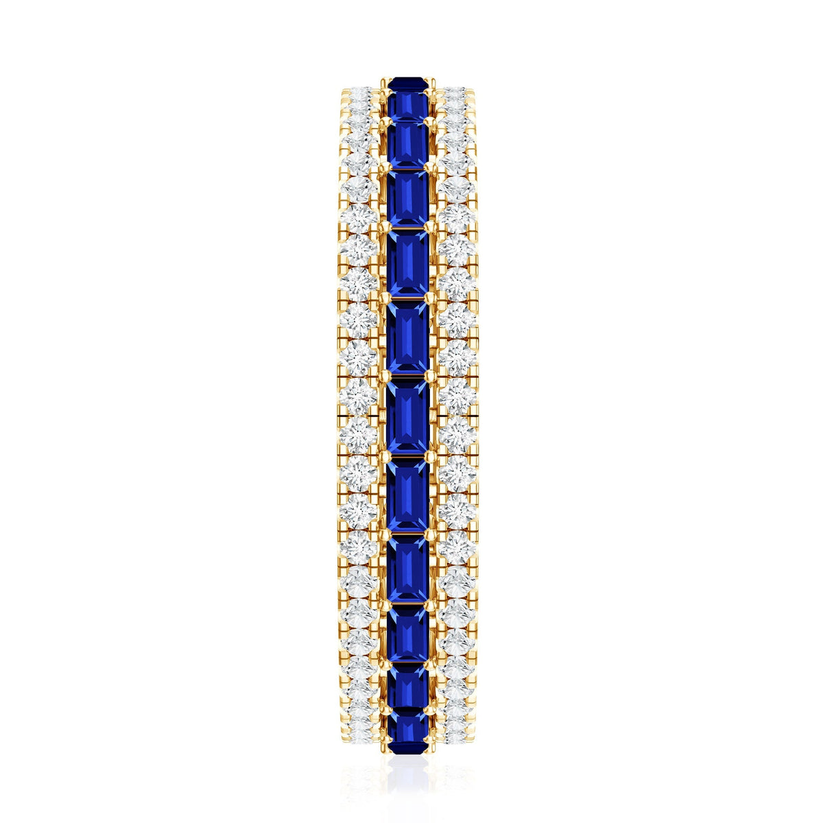 Blue Sapphire Wedding Band Lab Grown Moissanite Eternity Ring