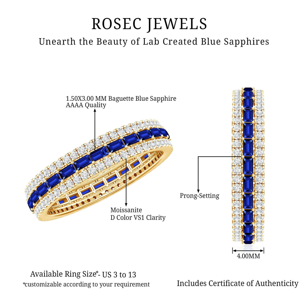 Blue Sapphire Wedding Band Lab Grown Moissanite Eternity Ring