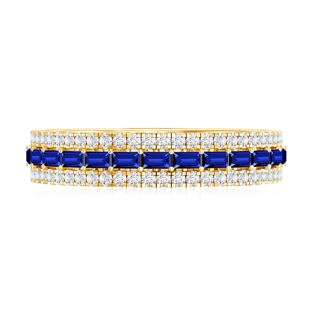Blue Sapphire Wedding Band Lab Grown Moissanite Eternity Ring