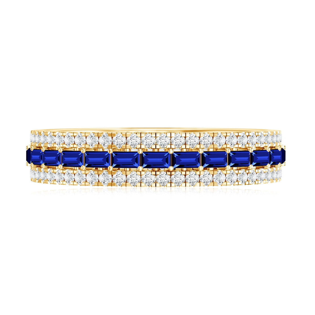 Blue Sapphire Wedding Band Lab Grown Moissanite Eternity Ring