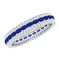 Blue Sapphire Wedding Band Lab Grown Moissanite Eternity Ring
