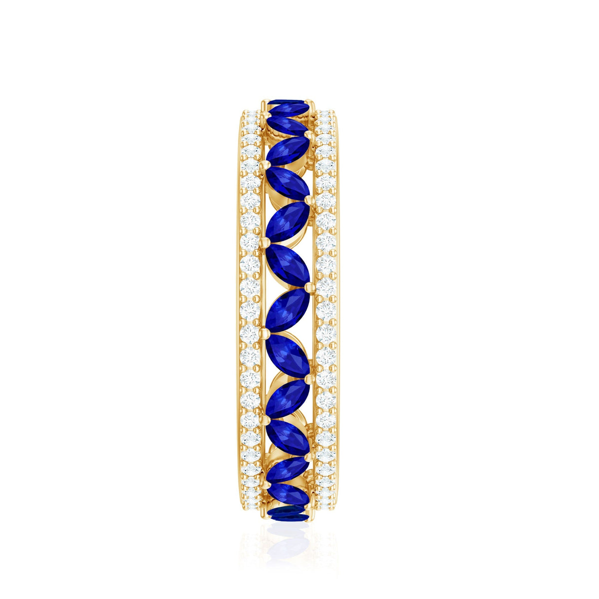 Blue Sapphire Wedding Band, Marquise Lab Created Diamond Ring