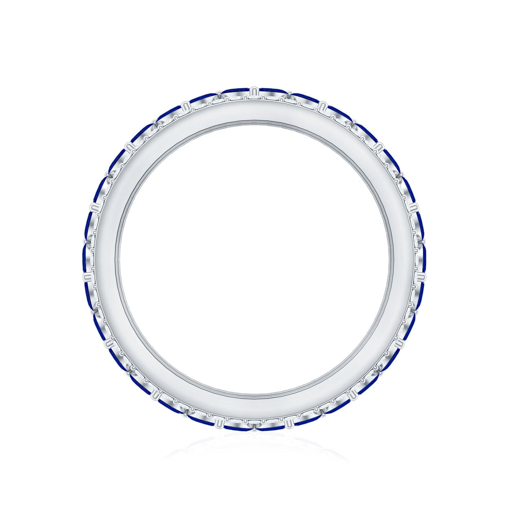 Blue Sapphire Wedding Band, Marquise Lab Created Diamond Ring