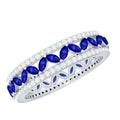 Blue Sapphire Wedding Band, Marquise Lab Created Diamond Ring