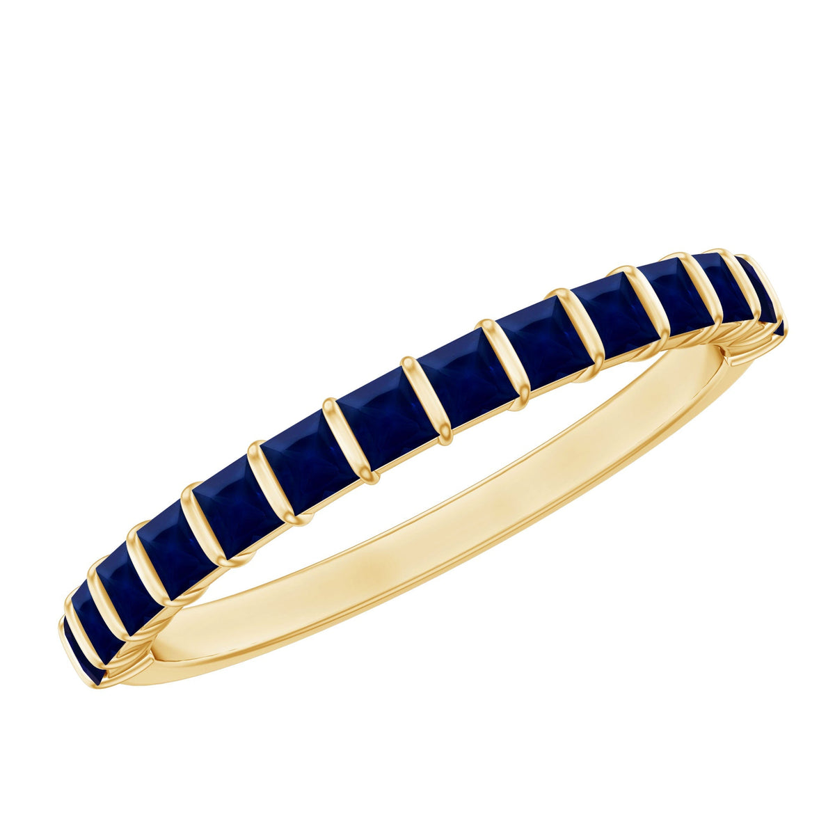 Blue Sapphire Wedding Band Princess Cut Half Eternity Ring
