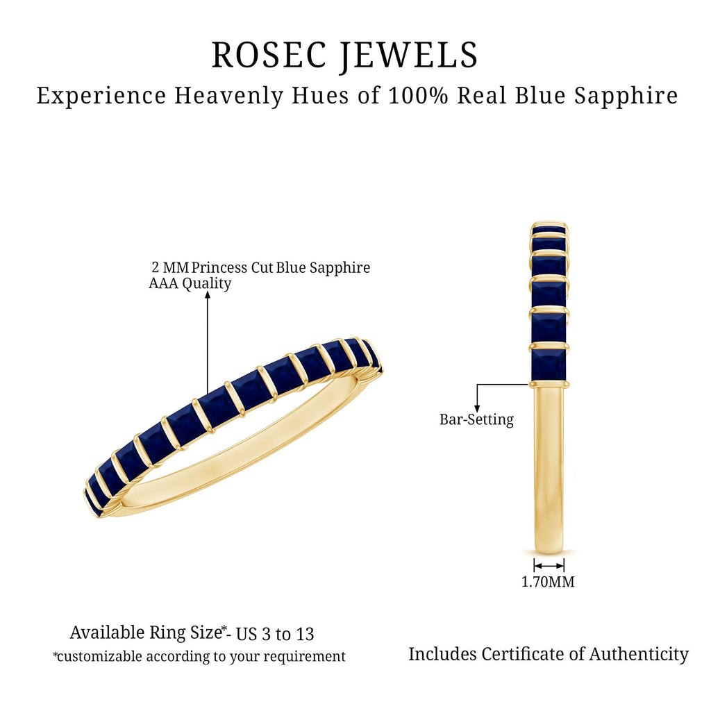 Blue Sapphire Wedding Band Princess Cut Half Eternity Ring