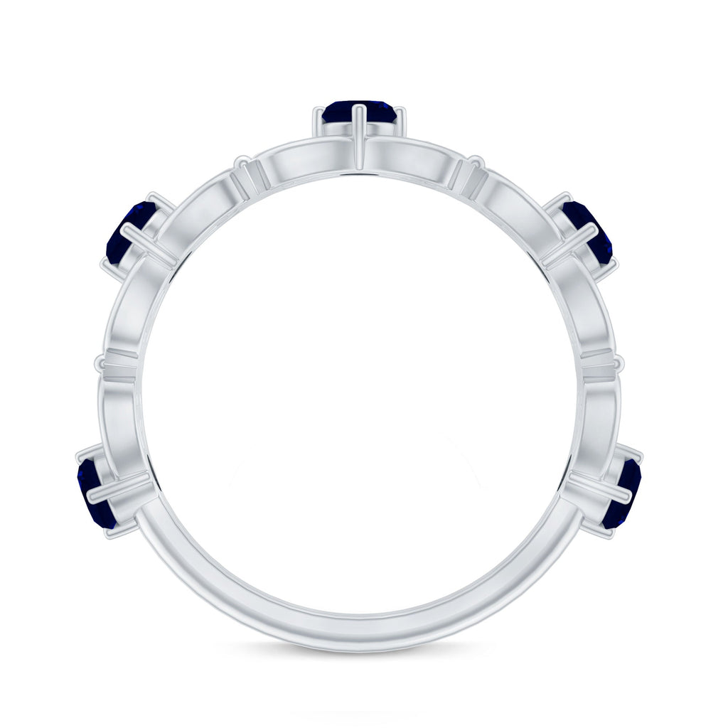 Blue Sapphire Wedding Band Vintage Half Eternity Diamond Ring