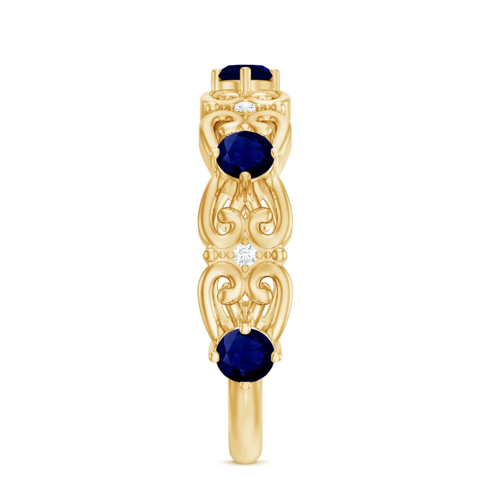 Blue Sapphire Wedding Band Vintage Half Eternity Diamond Ring