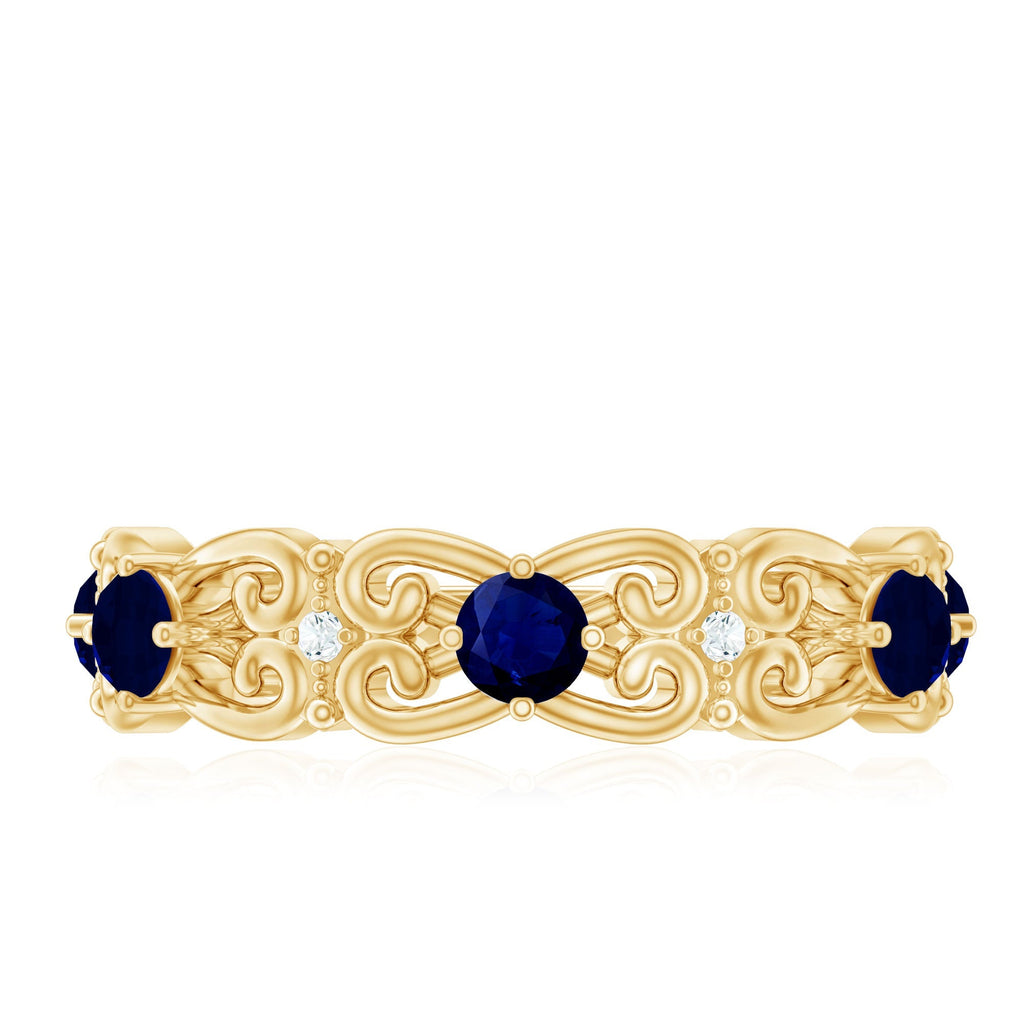 Blue Sapphire Wedding Band Vintage Half Eternity Diamond Ring