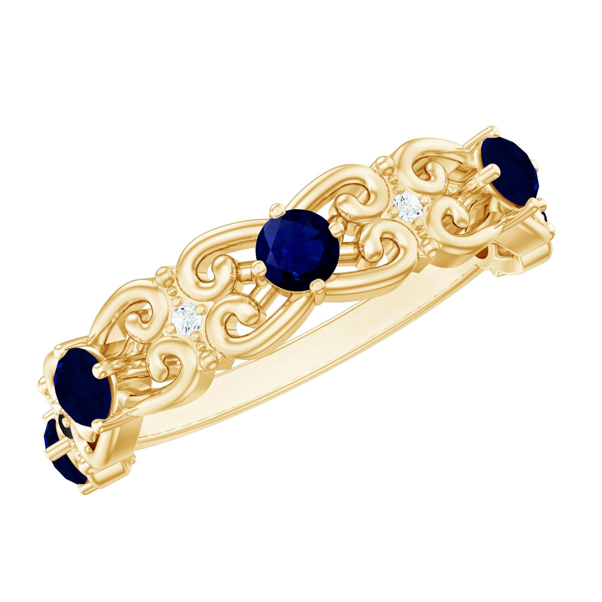 Blue Sapphire Wedding Band Vintage Half Eternity Diamond Ring