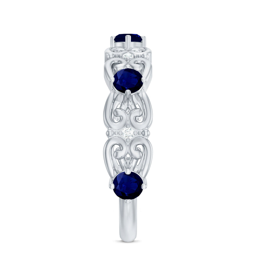 Blue Sapphire Wedding Band Vintage Half Eternity Diamond Ring