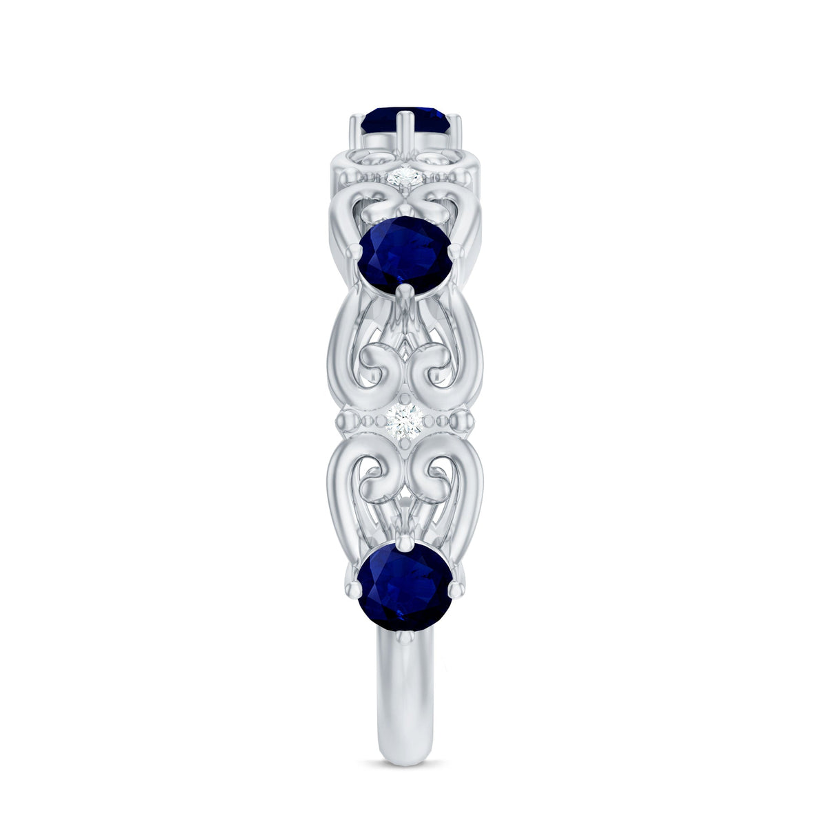 Blue Sapphire Wedding Band Vintage Half Eternity Diamond Ring